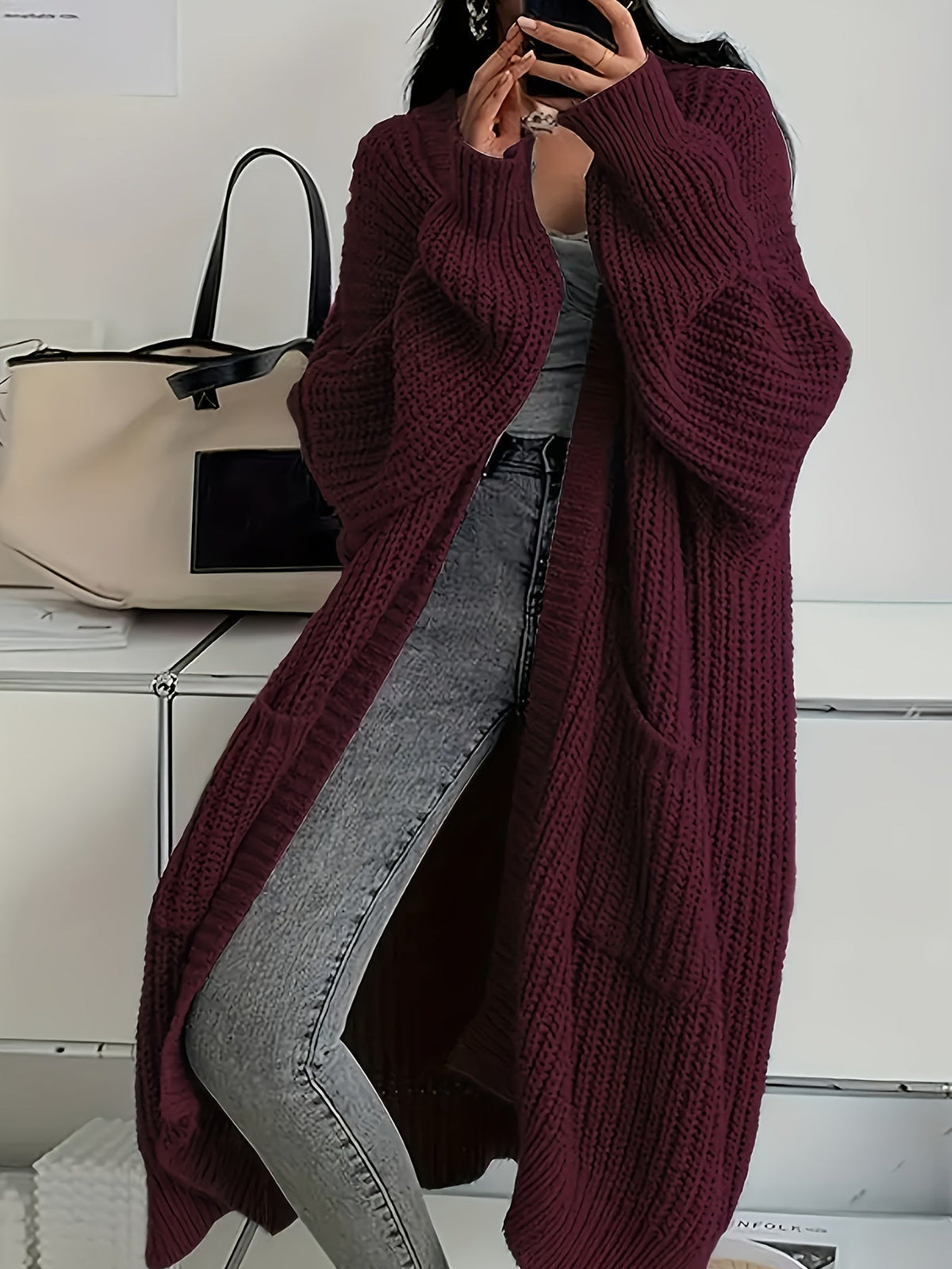 Women's Chunky Knit Longline Open Cardigan
