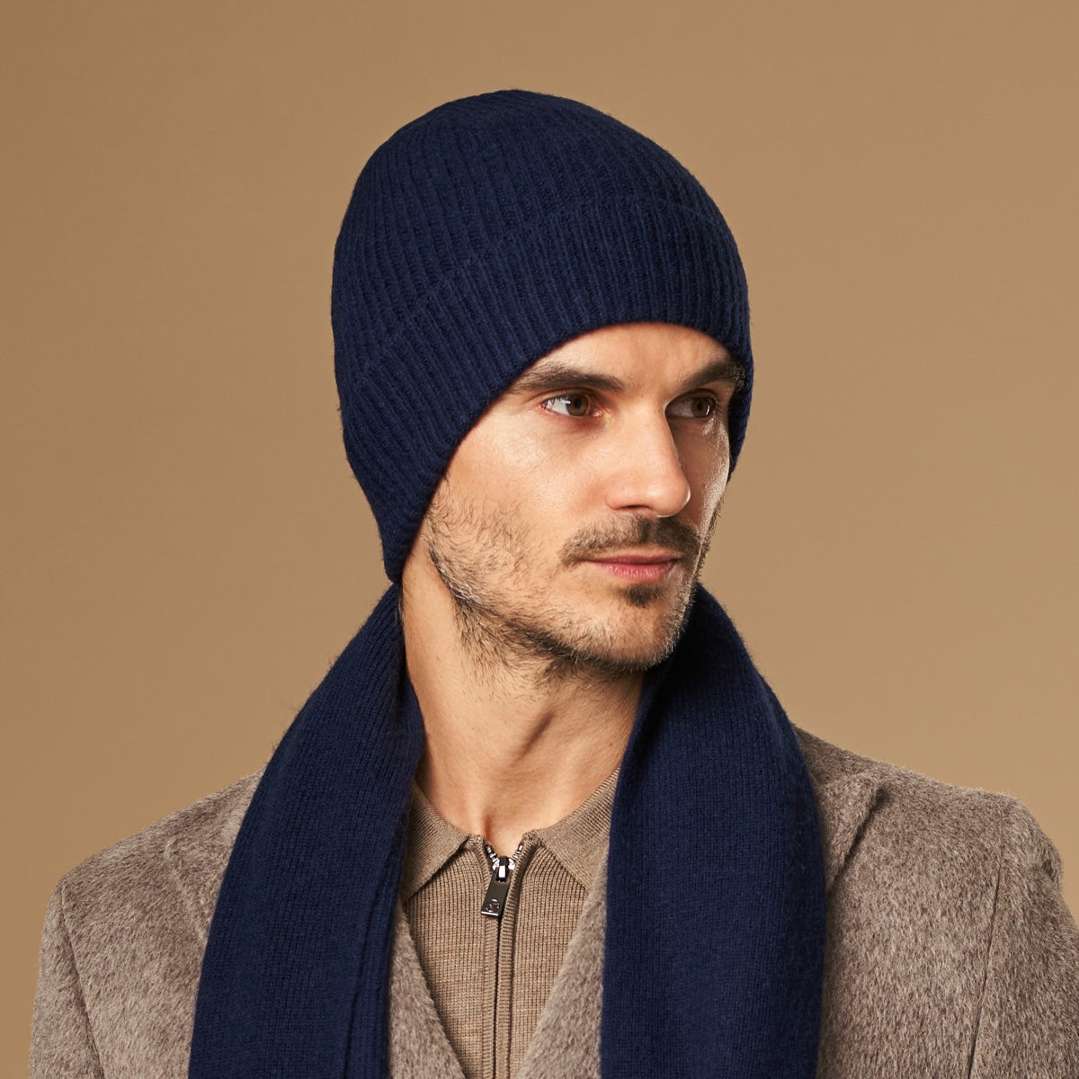Women's Ribbed Knit Beanie Hat in Navy