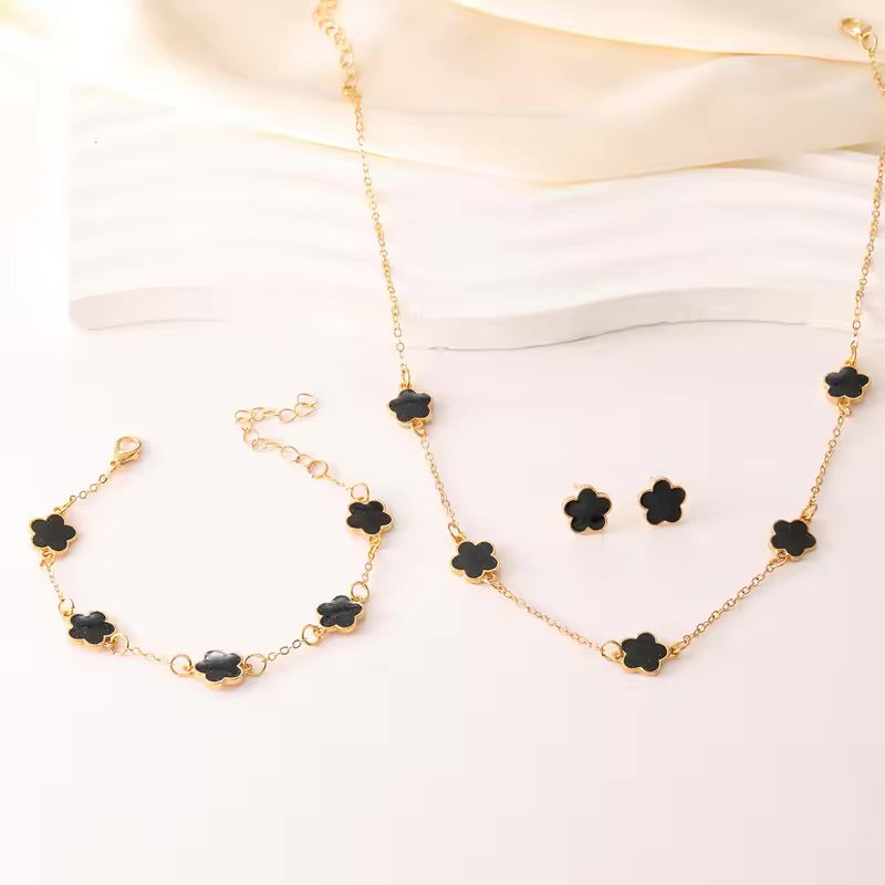 Women's Flower Charm Jewellery Set with Earrings