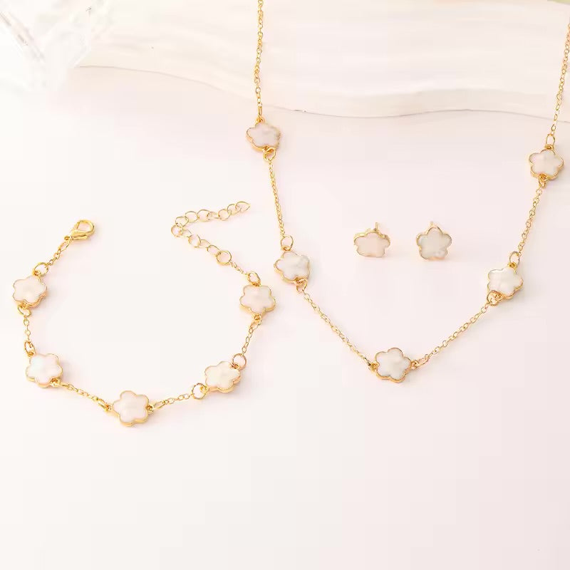 Women's Flower Charm Jewellery Set with Earrings