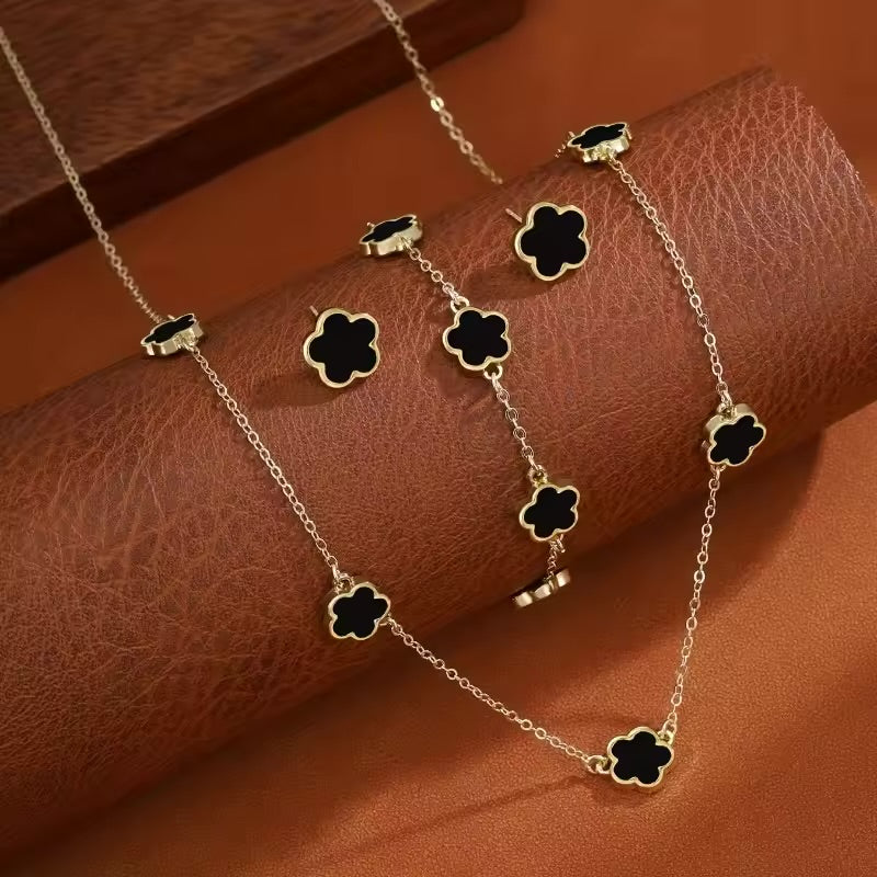 Women's Flower Charm Jewellery Set with Earrings