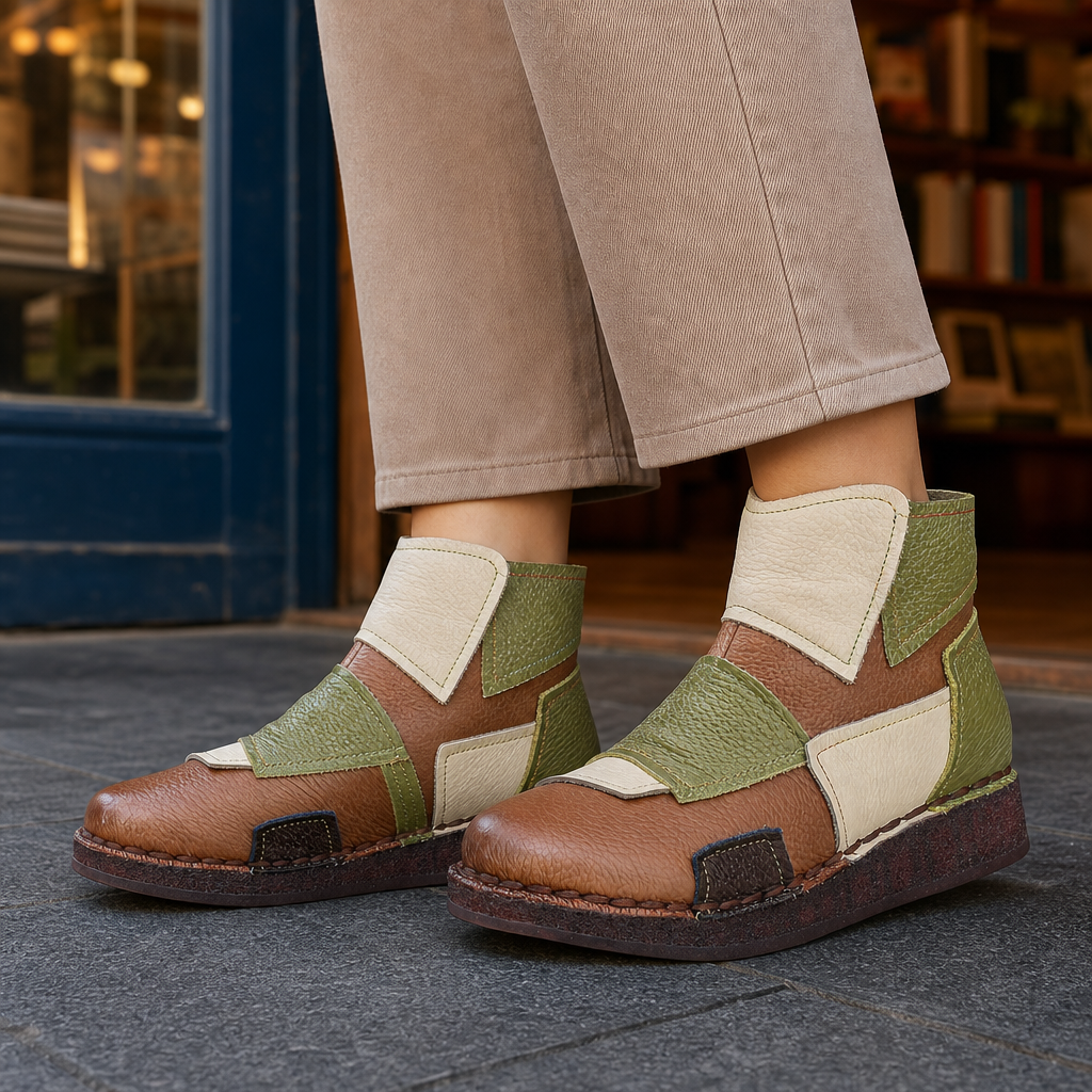 Women's Patchwork Colour Block Faux Leather Ankle Boots