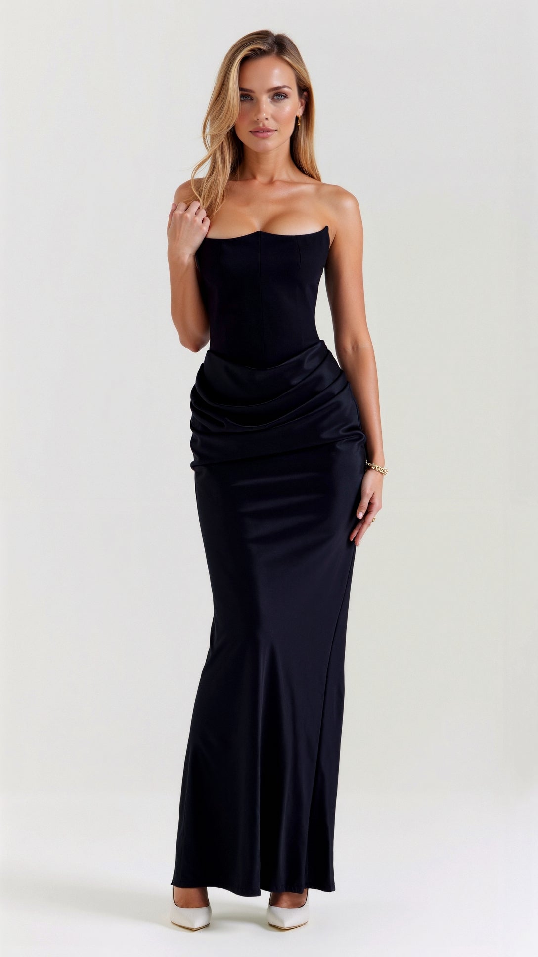 Women's Strapless Corset Column Maxi Dress