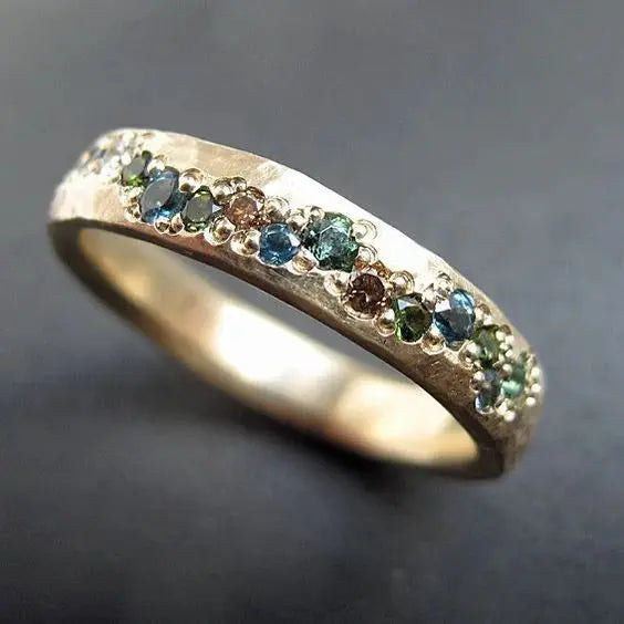 Women's Hammered Gold-Tone Crystal Band Ring
