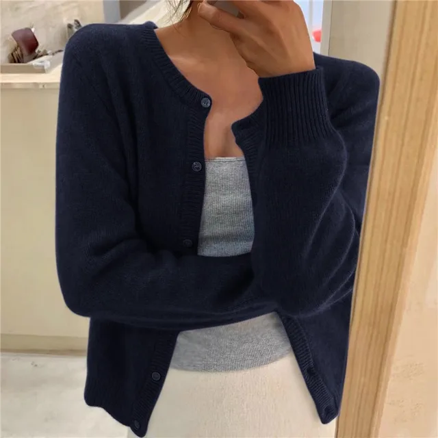 Women's Crew Neck Knit Button Cardigan