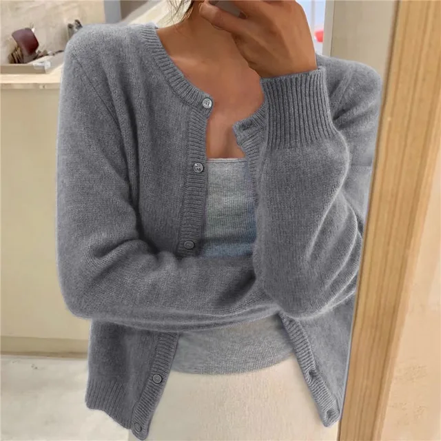Women's Crew Neck Knit Button Cardigan