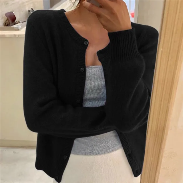 Women's Crew Neck Knit Button Cardigan