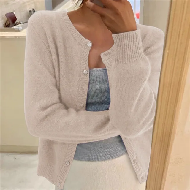 Women's Crew Neck Knit Button Cardigan