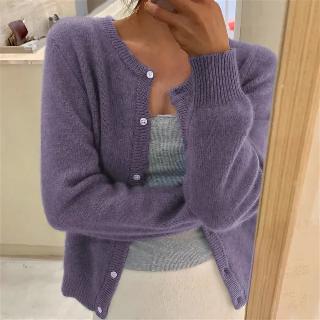 Women's Crew Neck Knit Button Cardigan