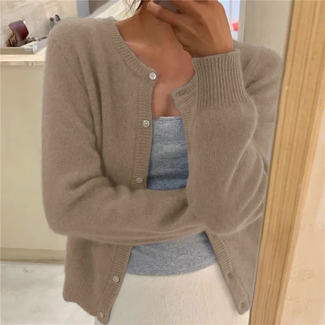 Women's Crew Neck Knit Button Cardigan
