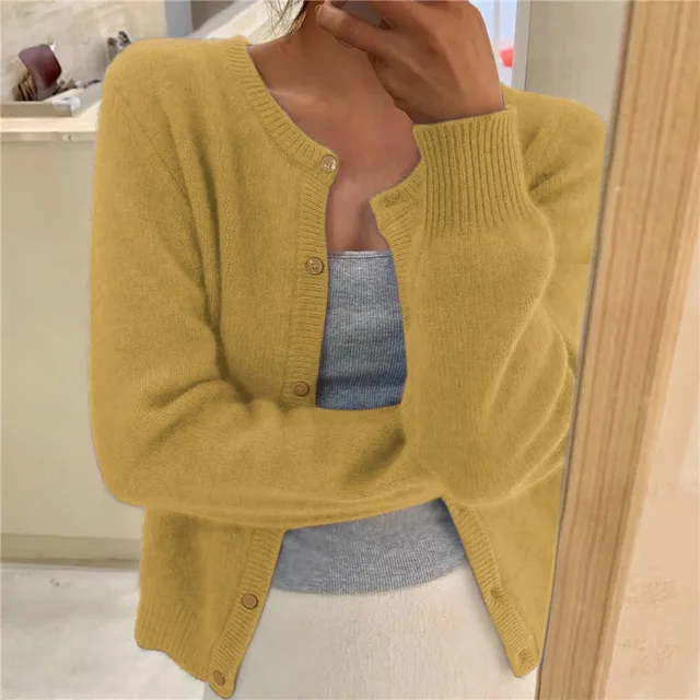 Women's Crew Neck Knit Button Cardigan