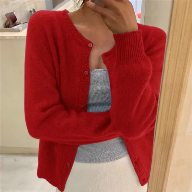 Women's Crew Neck Knit Button Cardigan