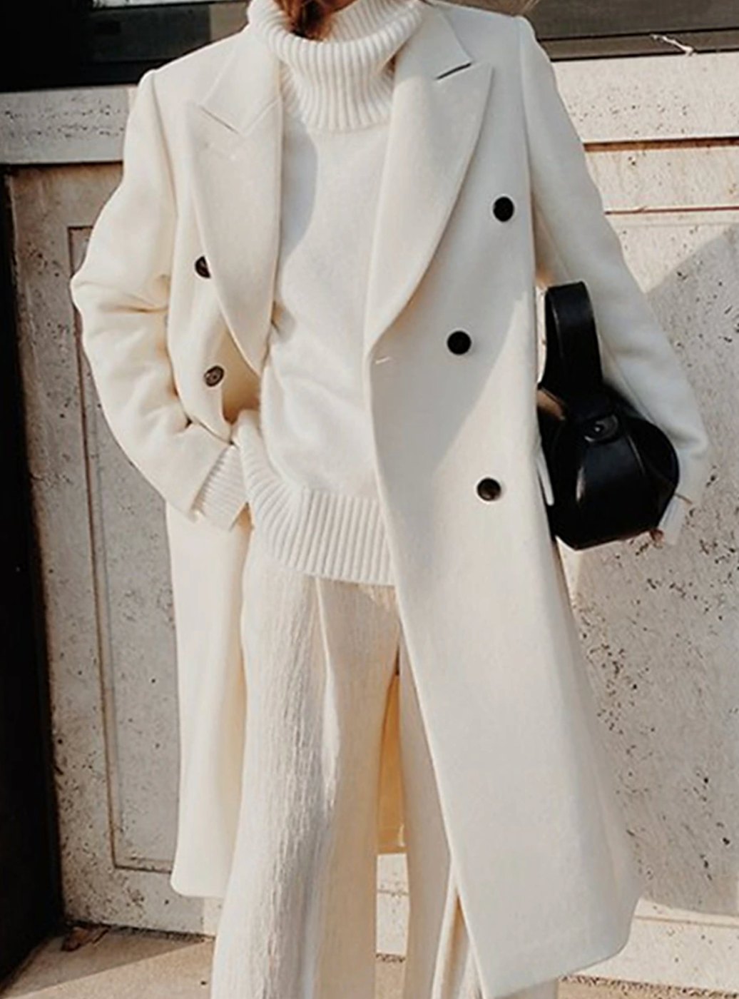 Women's Double-Breasted Longline Wool-Look Winter Coat