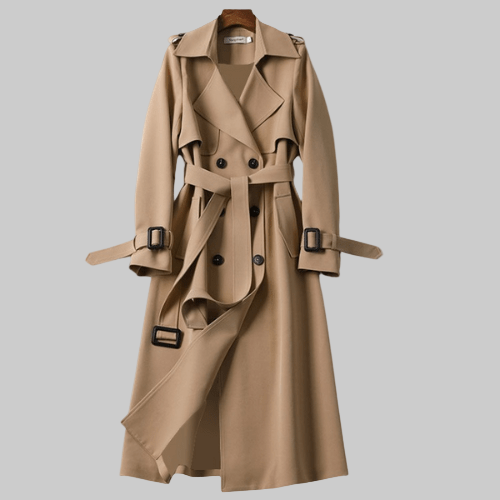 Women's Belted Double-Breasted Long Trench Coat