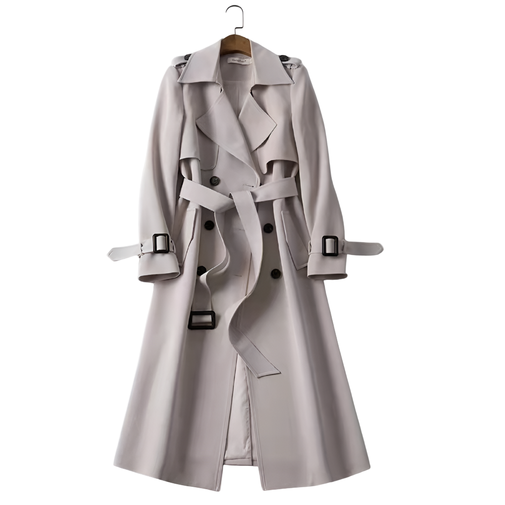 Women's Belted Double-Breasted Long Trench Coat