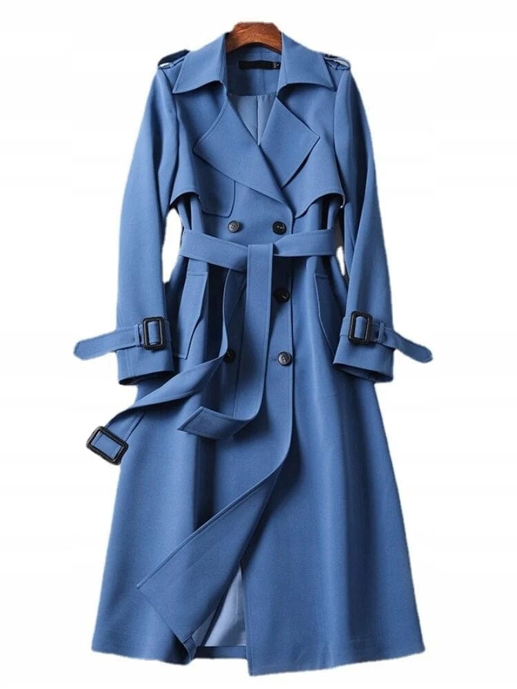 Women's Belted Double-Breasted Long Trench Coat