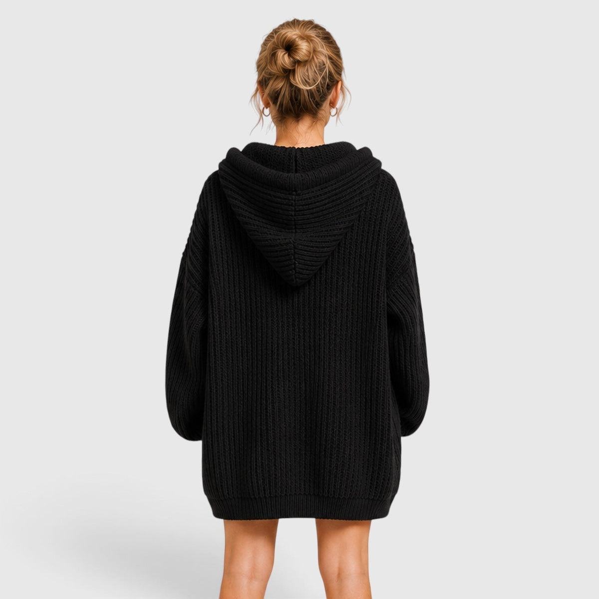 Women's Chunky Knit Oversized Hoodie in Black