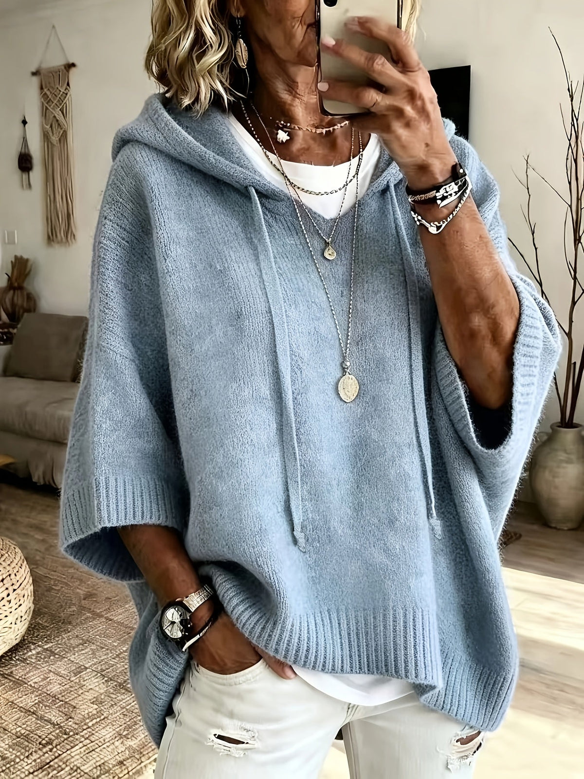 Women's Oversized Knit Drawstring Hoodie
