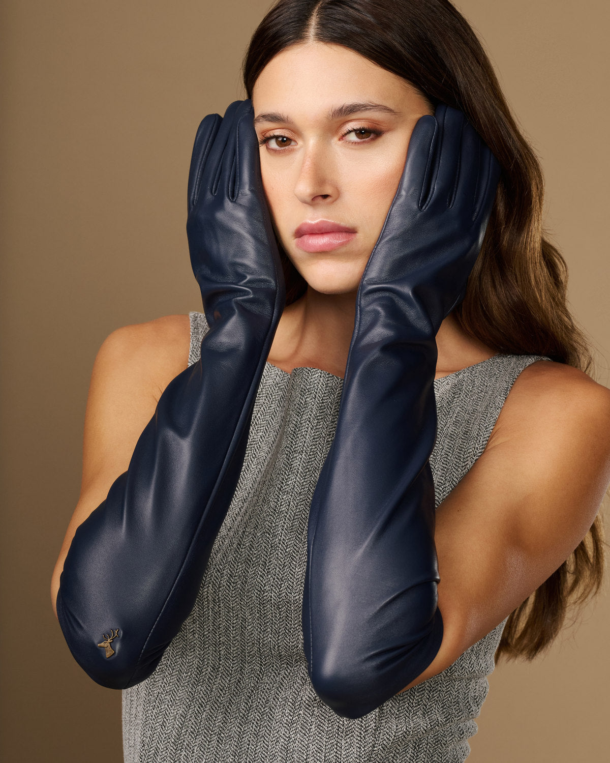 Women's Elbow-Length Lambskin Leather Touchscreen Gloves