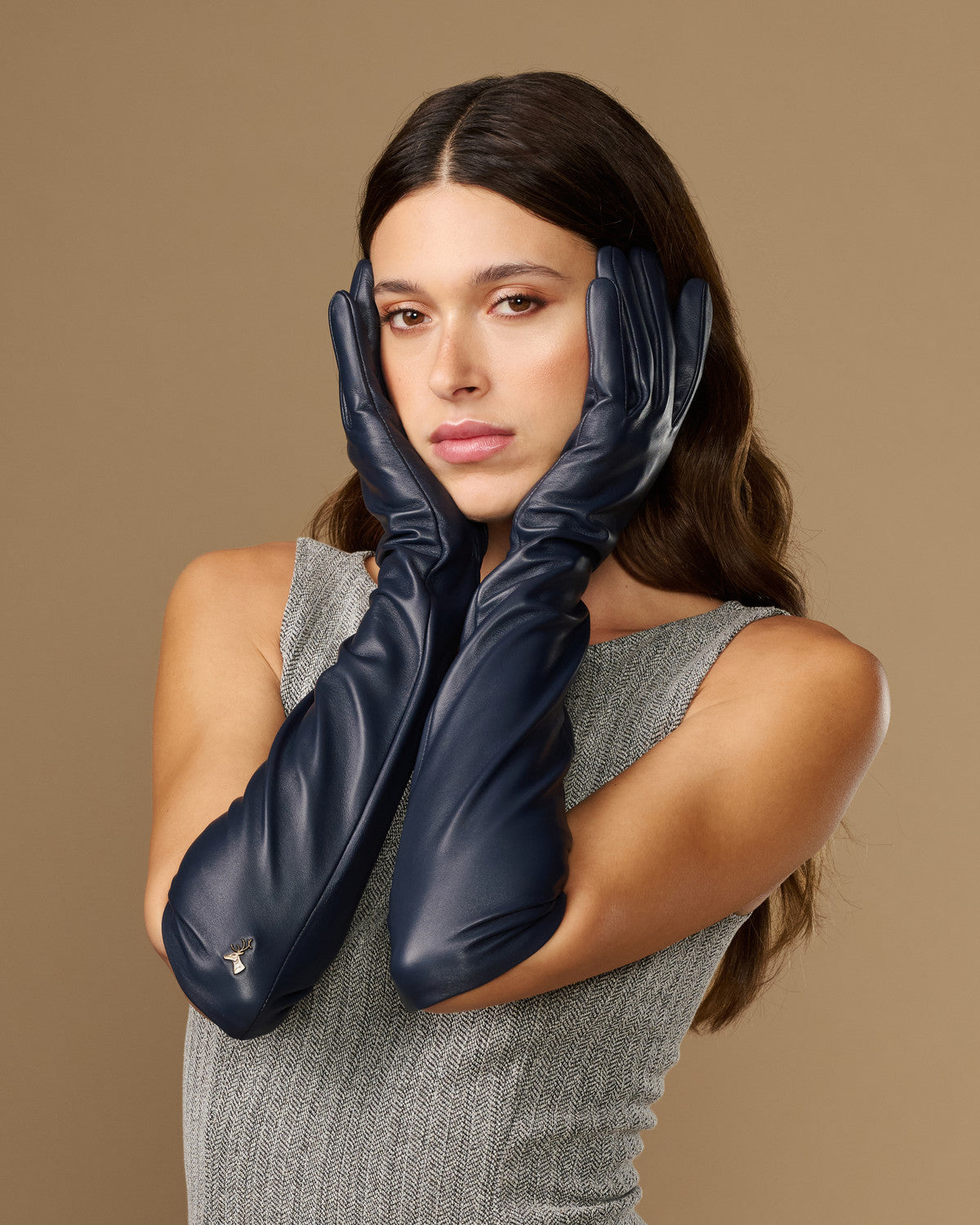 Women's Elbow-Length Lambskin Leather Touchscreen Gloves