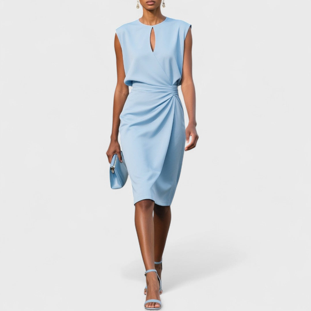 Women's Sleeveless Keyhole Ruched Midi Dress