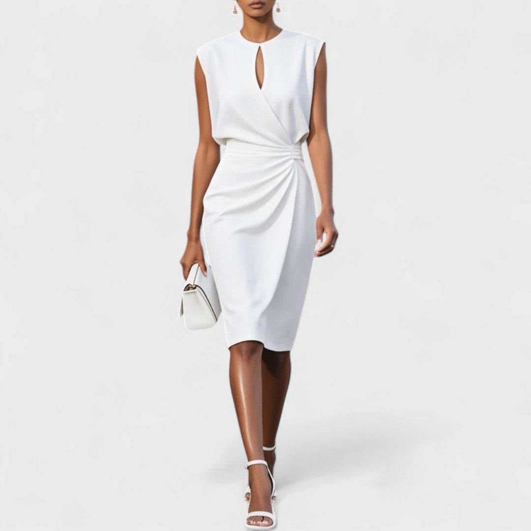 Women's Sleeveless Keyhole Ruched Midi Dress