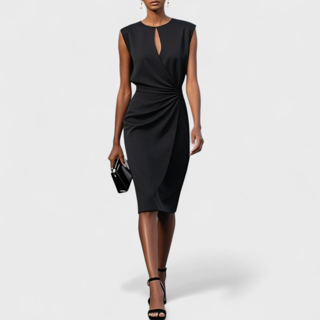 Women's Sleeveless Keyhole Ruched Midi Dress