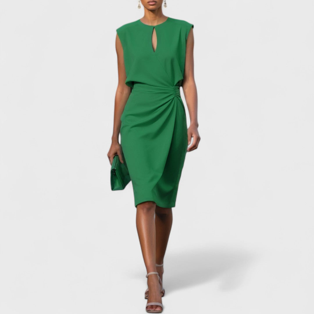 Women's Sleeveless Keyhole Ruched Midi Dress