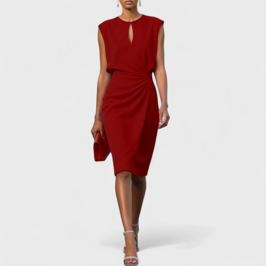 Women's Sleeveless Keyhole Ruched Midi Dress
