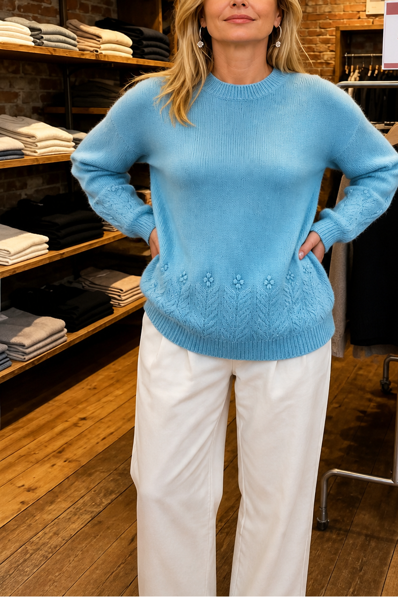 Women's Embroidered Cable Knit Crew Neck Jumper