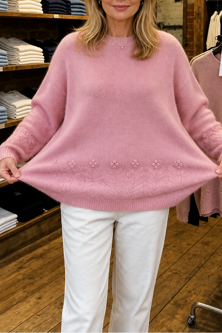 Women's Embroidered Cable Knit Crew Neck Jumper