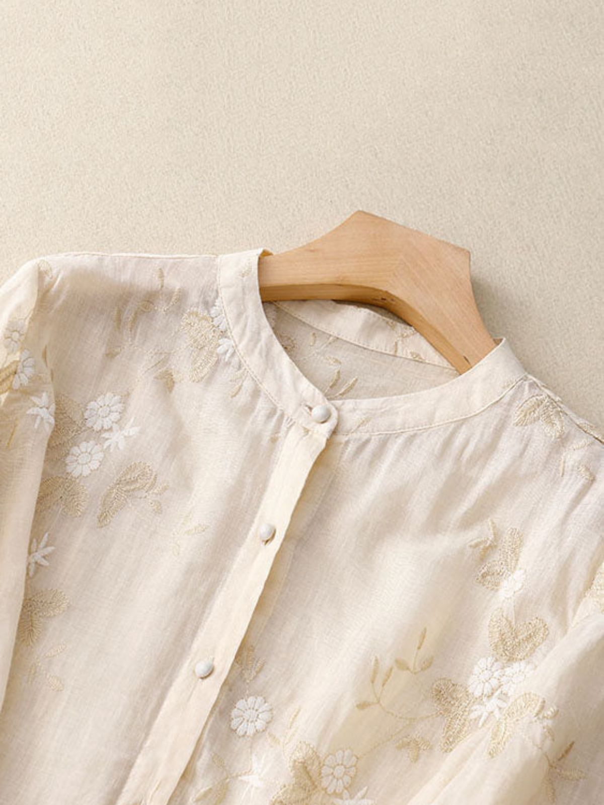 Women's Embroidered Floral Blouse with Layered Cuffs