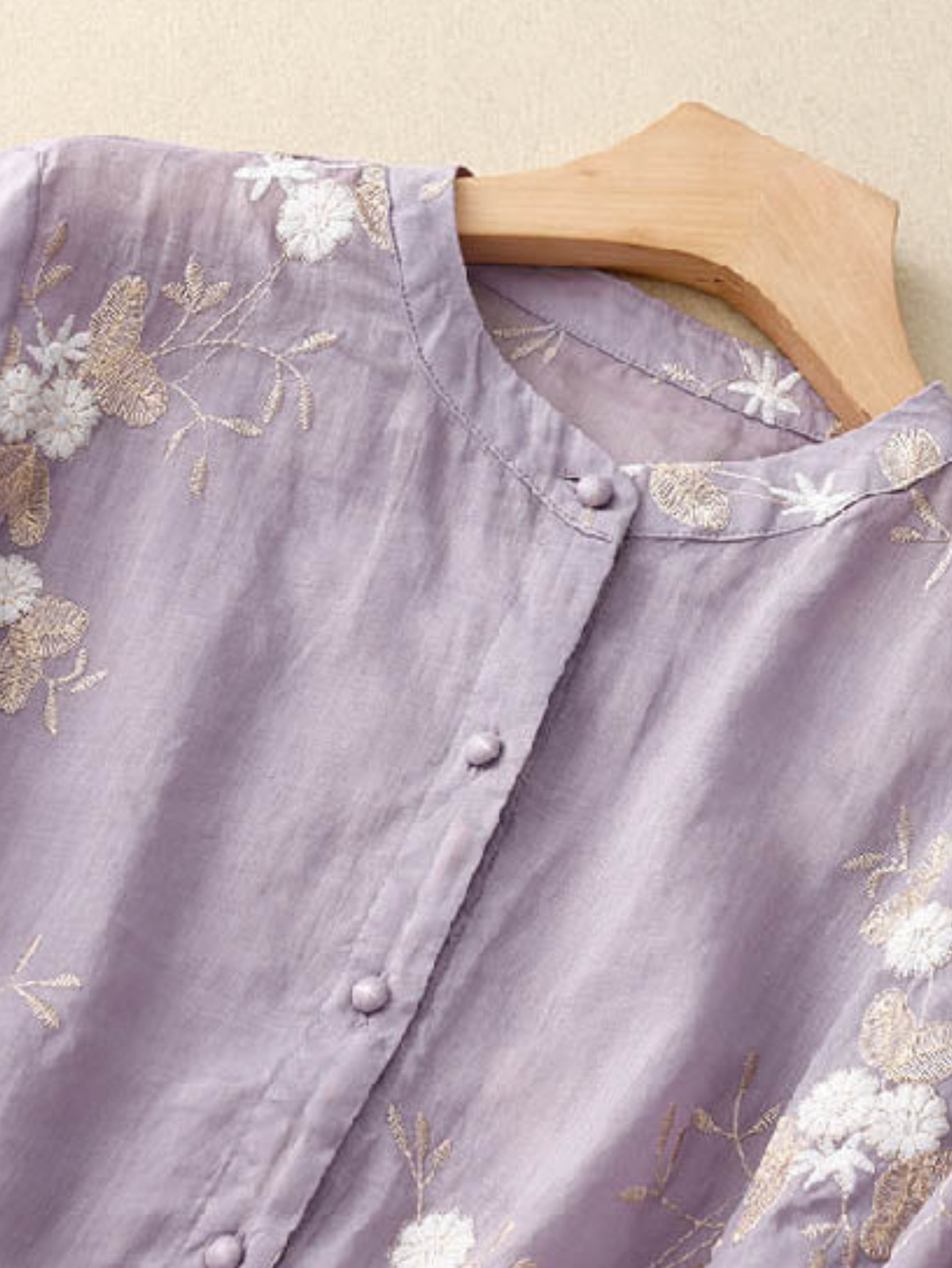 Women's Embroidered Floral Blouse with Layered Cuffs