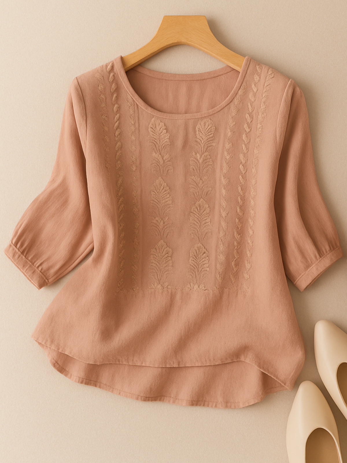 Women's Embroidered Three-Quarter Sleeve Blouse
