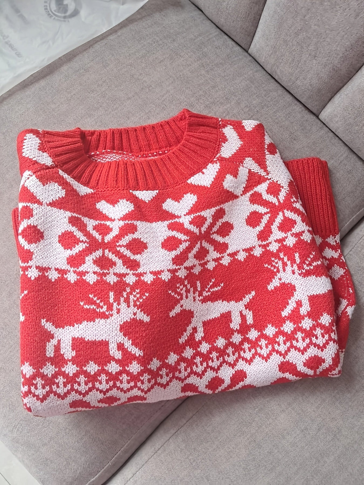 Women's Christmas Jumper Fair Isle Reindeer Snowflake in Red