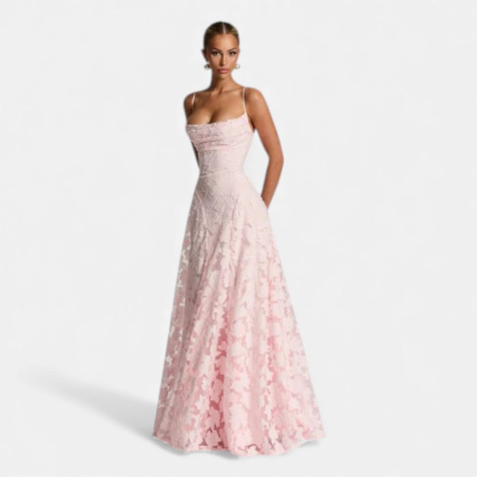 Women's Lace Strappy Flared Maxi Evening Dress