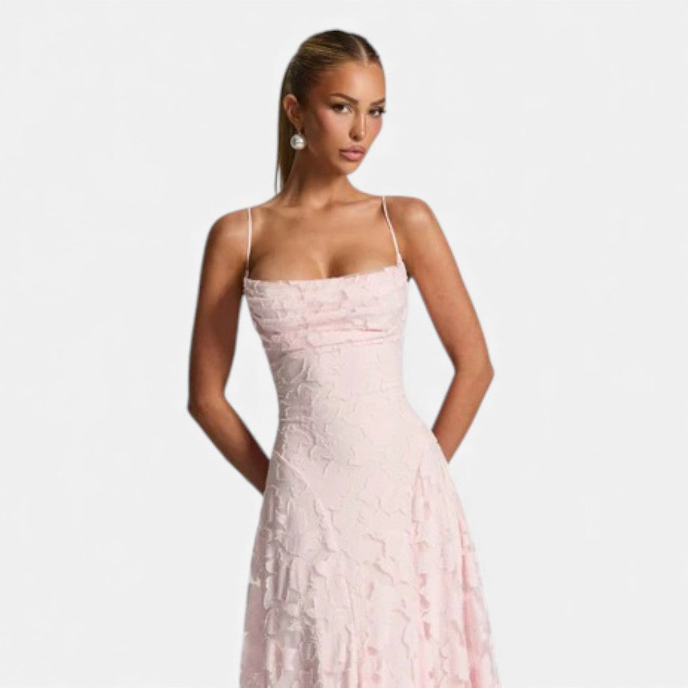 Women's Lace Strappy Flared Maxi Evening Dress