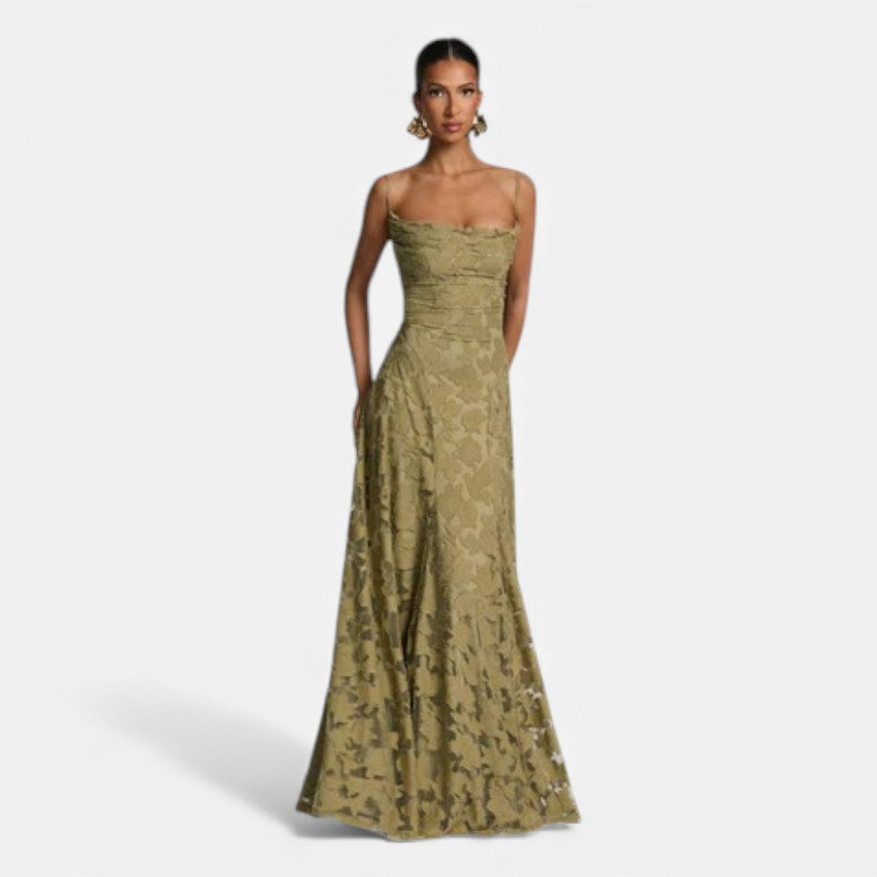 Women's Lace Strappy Flared Maxi Evening Dress