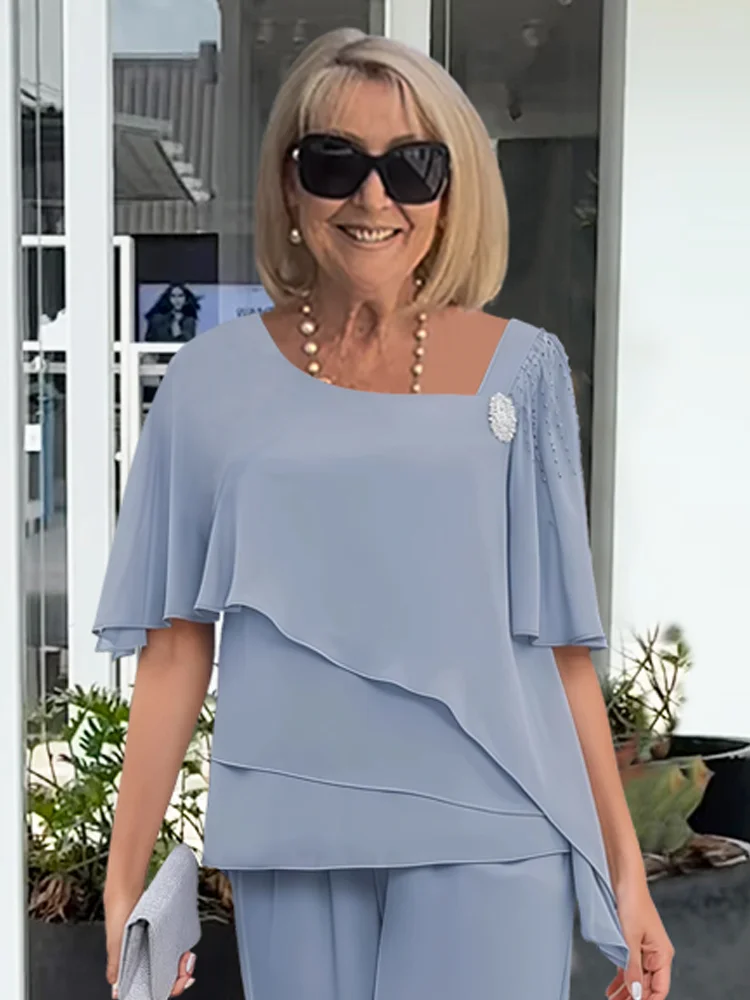 Women's Tiered Flutter Sleeve Top & Trouser Set for Weddings