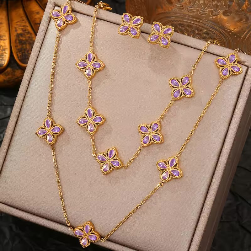 Women's Four Leaf Clover Necklace Jewellery Set
