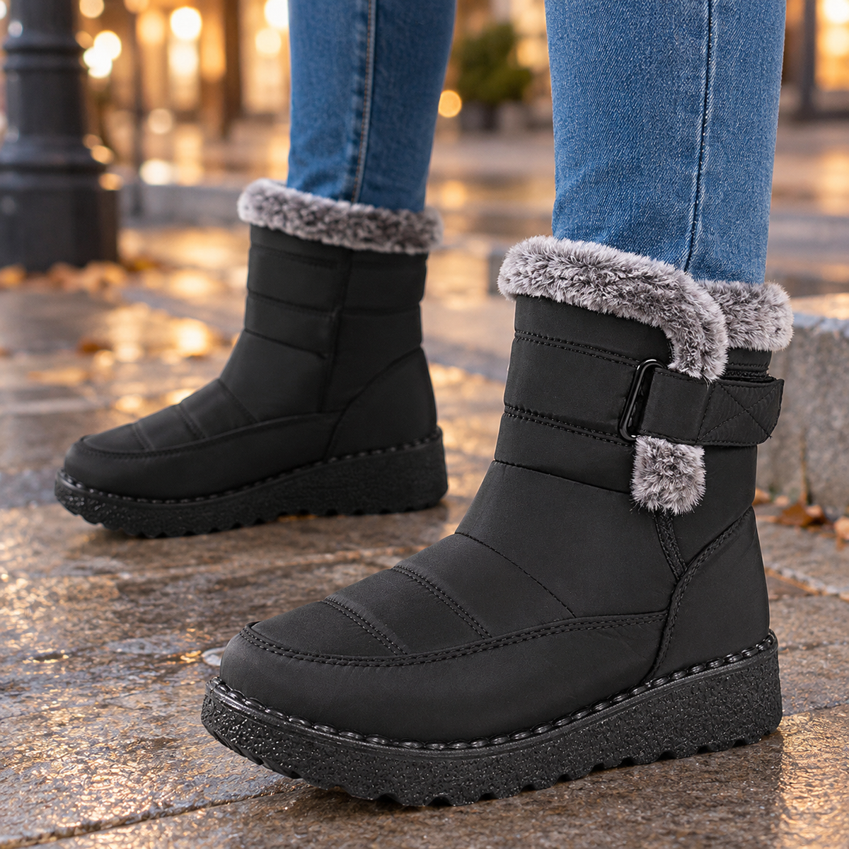 Women's Fur Trim Quilted Platform Snow Boots