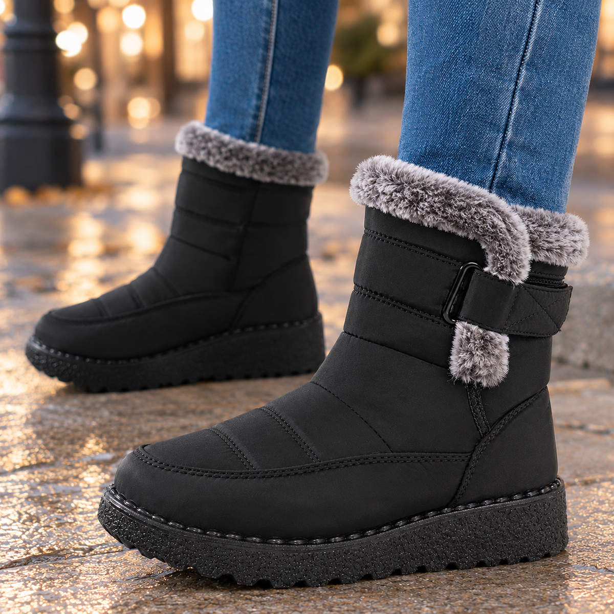 Women's Fur Trim Quilted Platform Snow Boots
