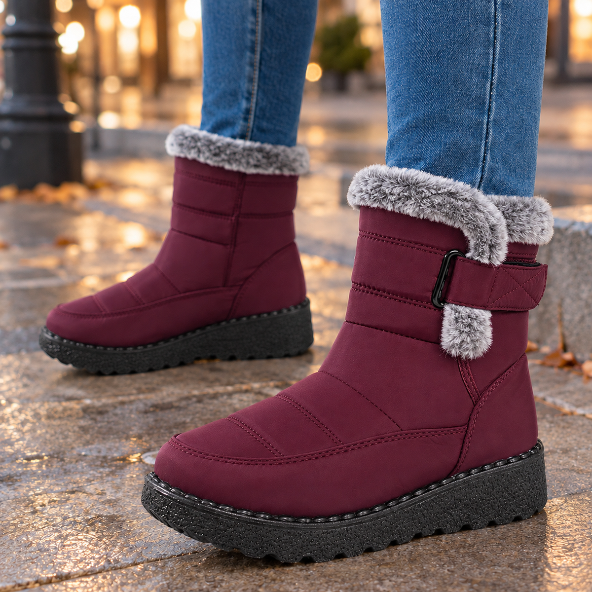 Women's Fur Trim Quilted Platform Snow Boots