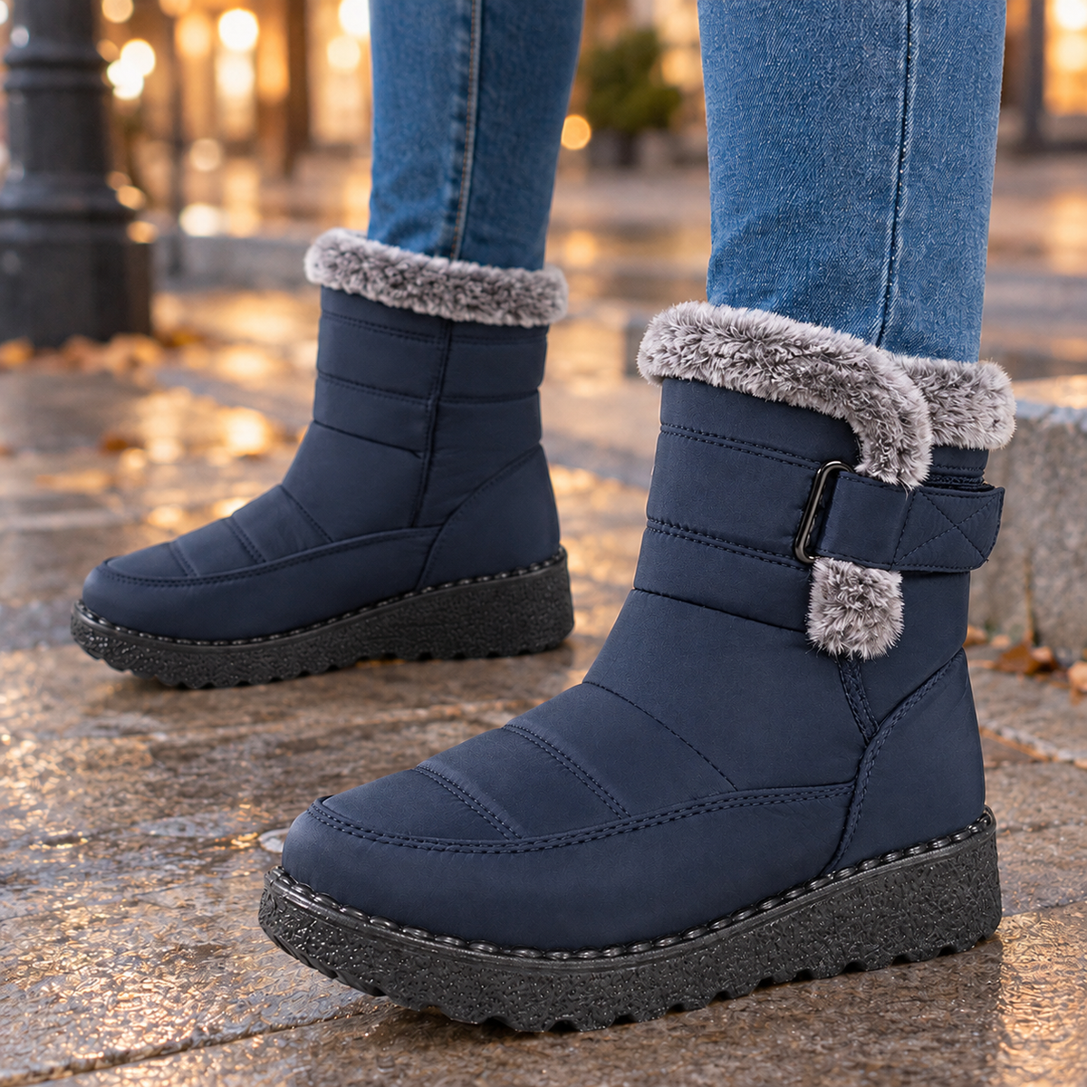 Women's Fur Trim Quilted Platform Snow Boots