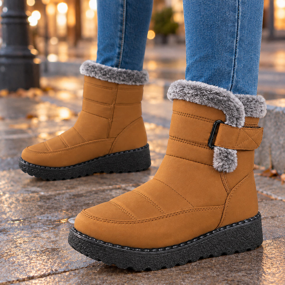 Women's Fur Trim Quilted Platform Snow Boots