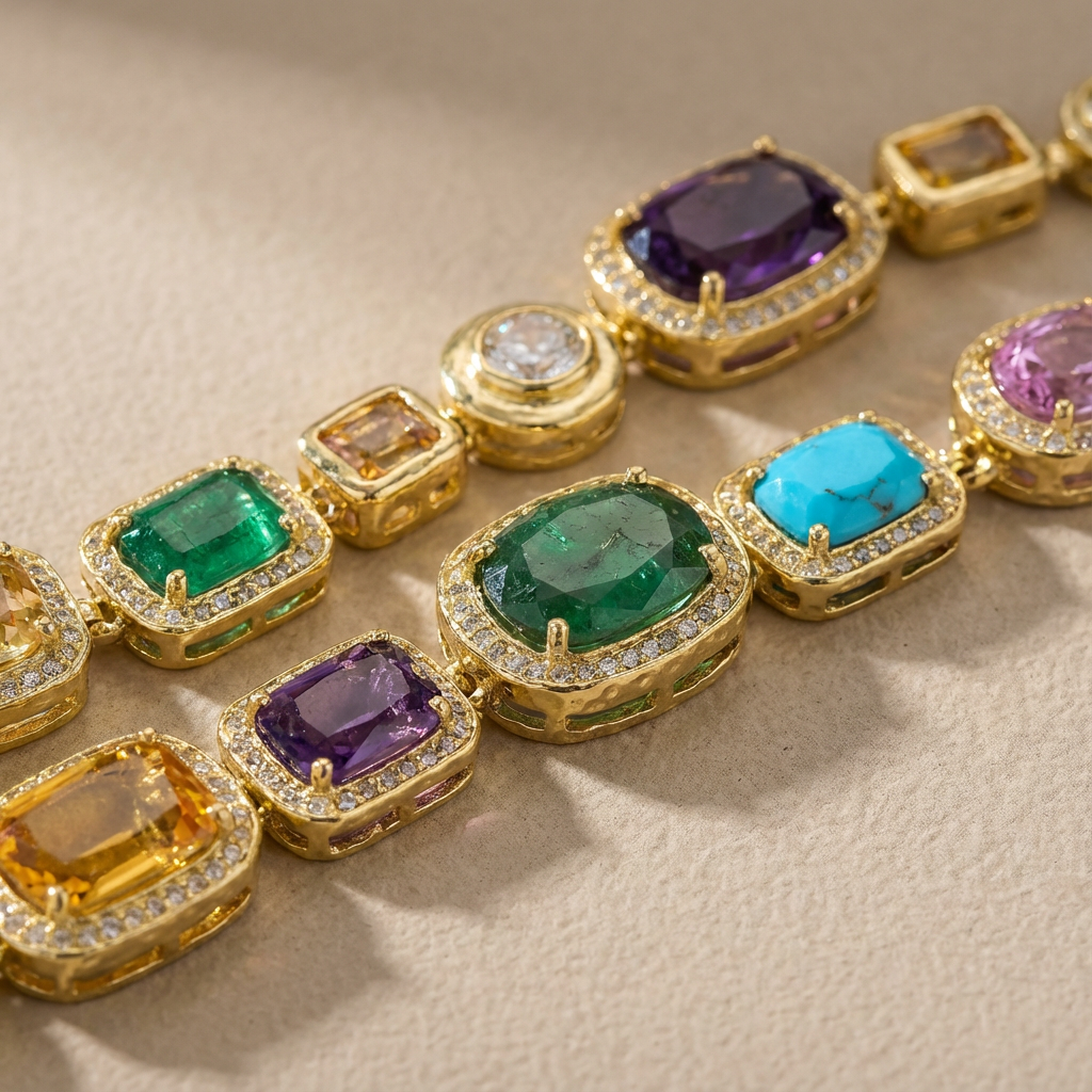 Women's Multicolour Gemstone Necklace with Extender