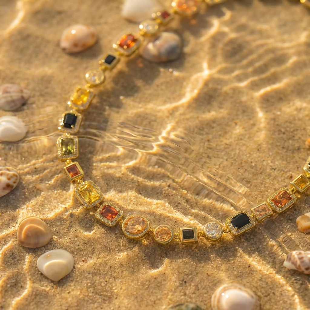 Women's Multicolour Gemstone Necklace with Extender