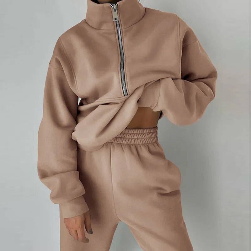 Women's Half-Zip Funnel Neck Tracksuit Set