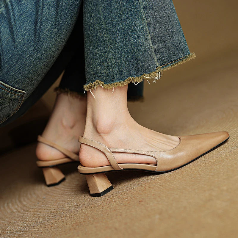 Women's Pointed Toe Slingback Block Heels
