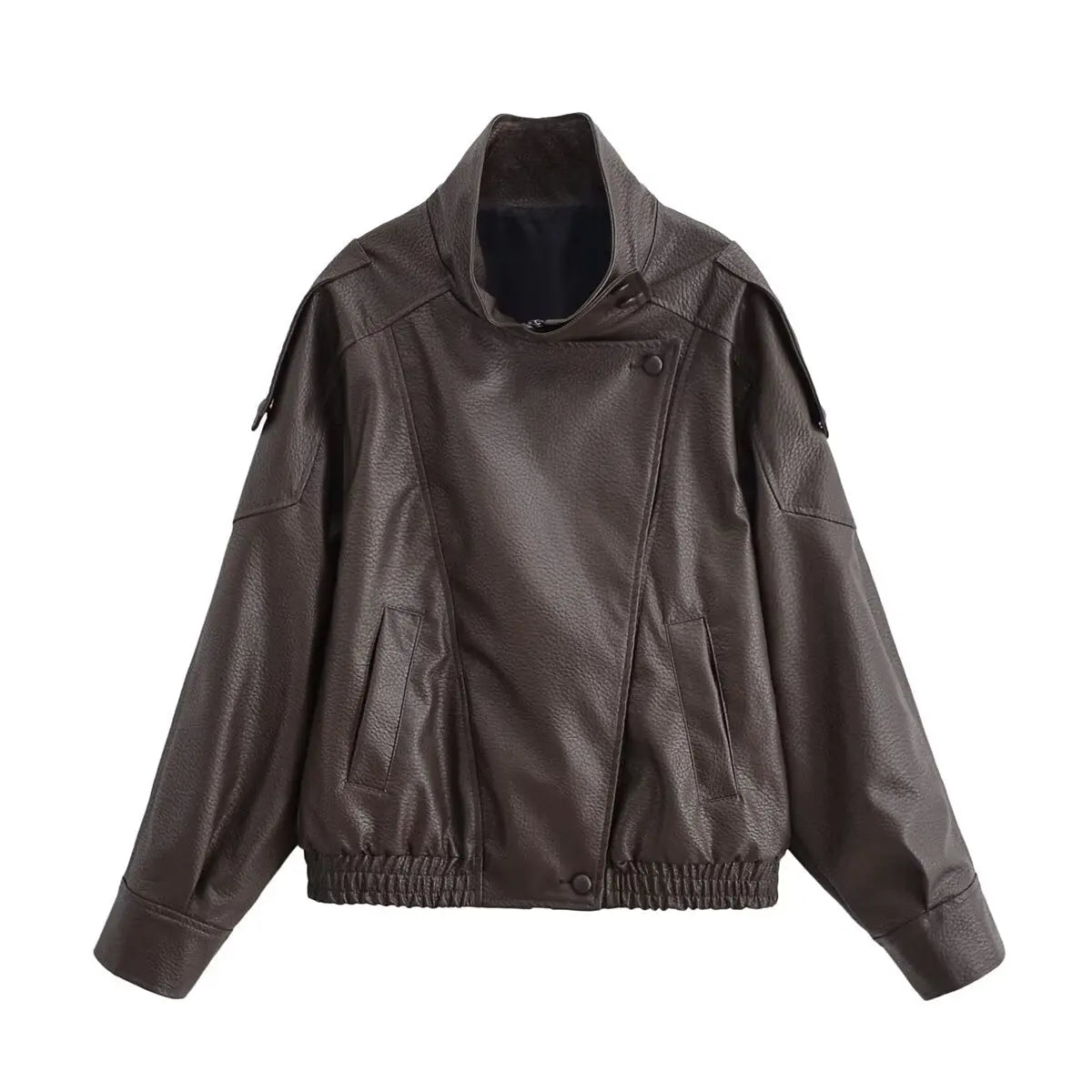 Women's High-Neck Faux Leather Asymmetric Zip Jacket
